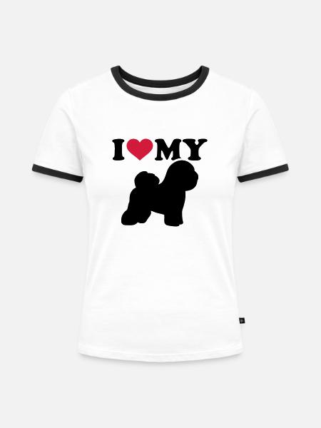 Bichon Frise - Frauen Kontrast-T-Shirt - Weiß/Schwarz
