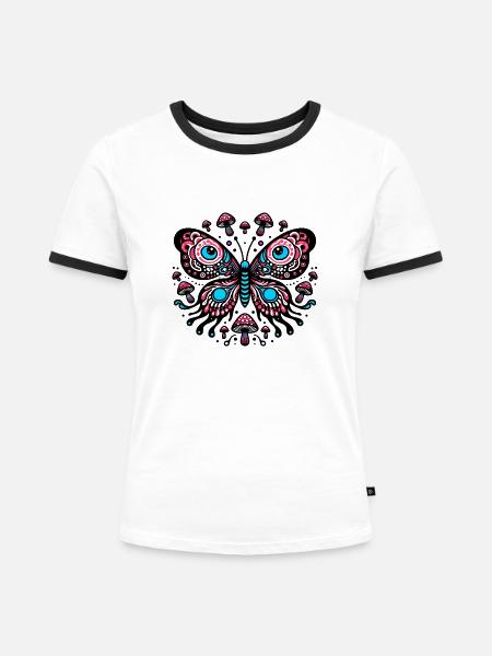 Vibrant Comic Butterfly - Frauen Kontrast-T-Shirt - Weiß/Schwarz