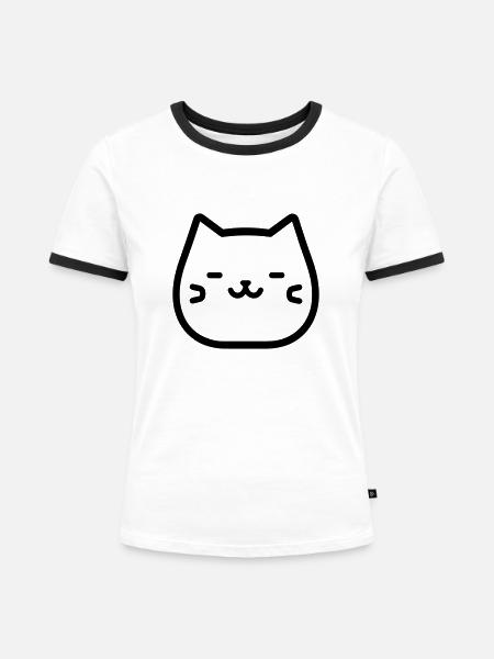 Katze - Frauen Kontrast-T-Shirt - Weiß/Schwarz