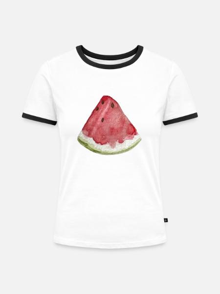 Wassermelonen-Scheibe - Frauen Kontrast-T-Shirt - Weiß/Schwarz