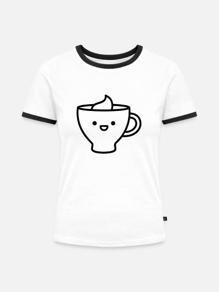 Kaffeebecher - Frauen Kontrast-T-Shirt - Weiß/Schwarz