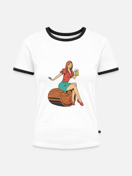 Frau Bierfass - Frauen Kontrast-T-Shirt - Weiß/Schwarz