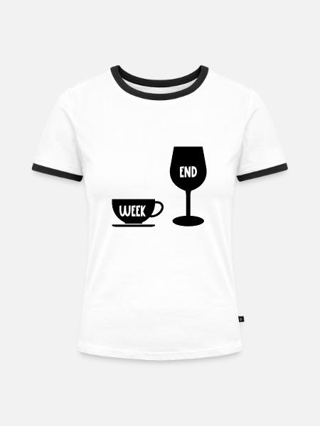 Wochenende - Frauen Kontrast-T-Shirt - Weiß/Schwarz