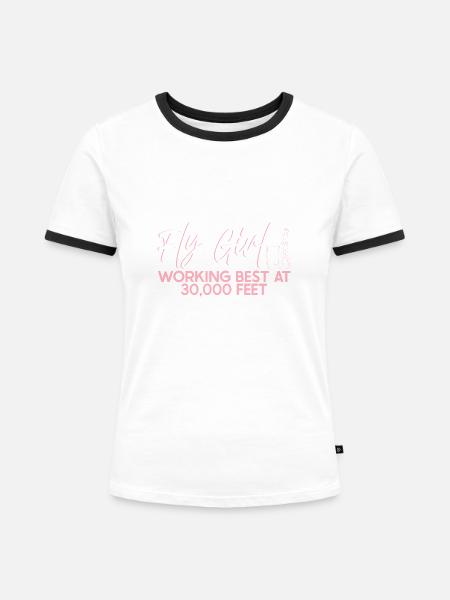 Stewardess Flugbegleiterin Flugzeugfahrt Luftfahrt - Frauen Kontrast-T-Shirt - Weiß/Schwarz