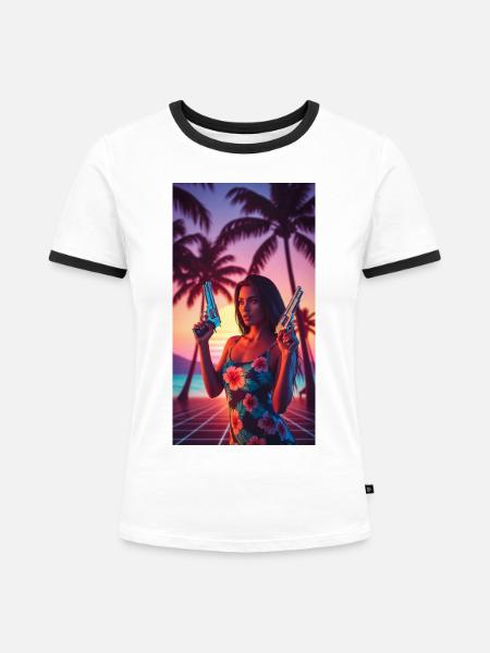 Sonnenuntergang Frau - Frauen Kontrast-T-Shirt - Weiß/Schwarz
