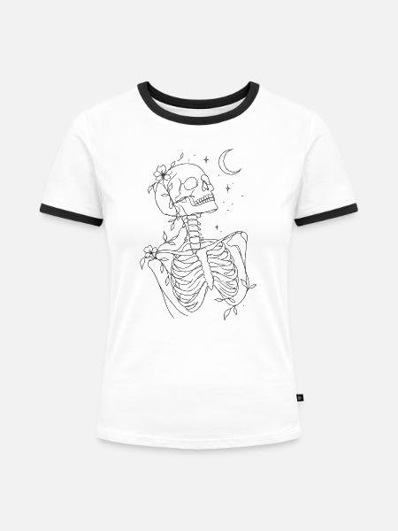 Skelett im Mondschein - Frauen Kontrast-T-Shirt - Weiß/Schwarz