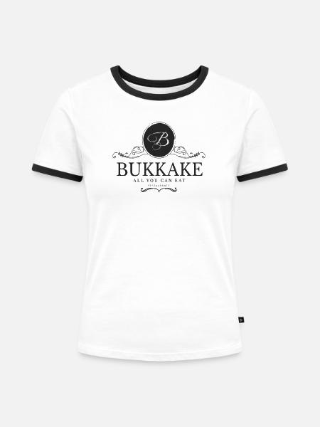 Bukkake - Frauen Kontrast-T-Shirt - Weiß/Schwarz