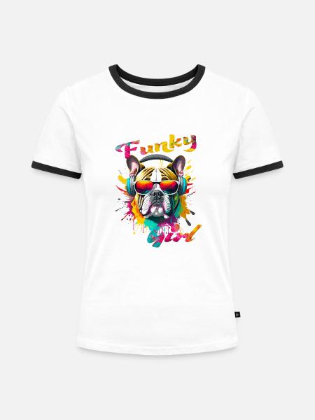 Funky Bulldogge Mädchen - Frauen Kontrast-T-Shirt - Weiß/Schwarz