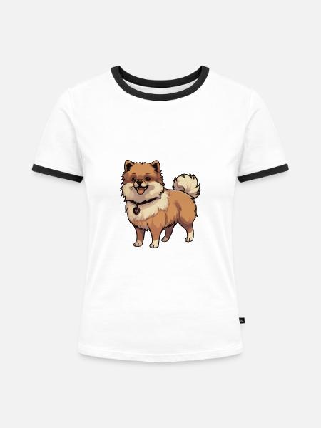 Pomeranian Hund Tier - Frauen Kontrast-T-Shirt - Weiß/Schwarz