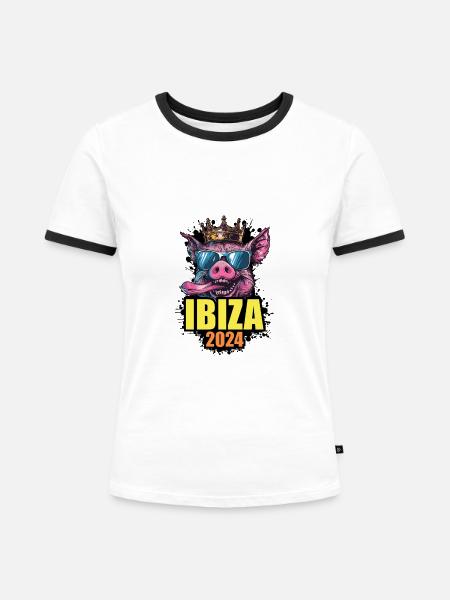 Ibiza 2024 Schwein - Frauen Kontrast-T-Shirt - Weiß/Schwarz