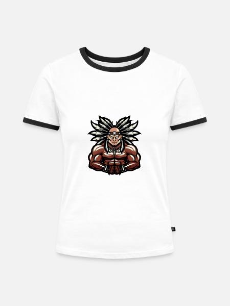 Häuptling Muskeln Bodybuilding - Frauen Kontrast-T-Shirt - Weiß/Schwarz