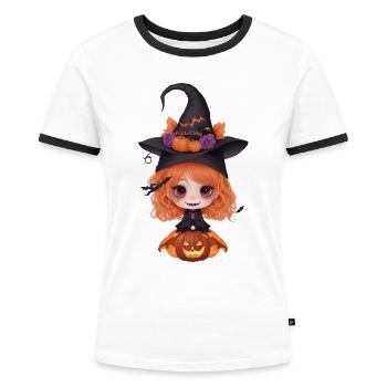 Helloween Kürbis Hexe - Frauen Kontrast-T-Shirt - Weiß/Schwarz - Vorne - Selfina (174cm)