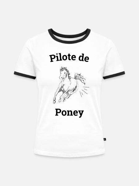 Pony-Pilot - Frauen Kontrast-T-Shirt - Weiß/Schwarz