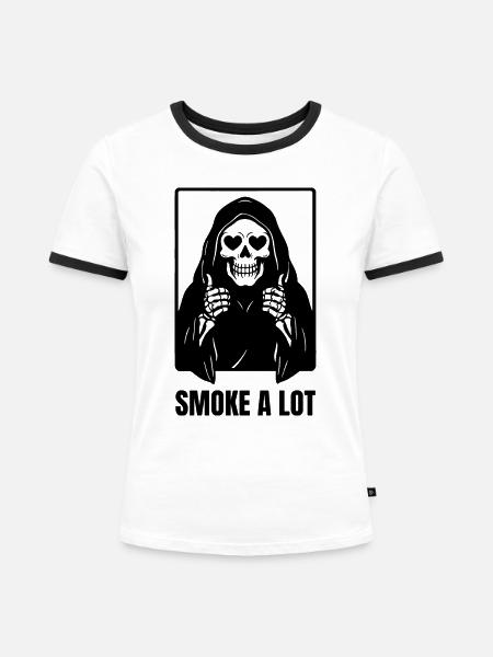 Der Sensenmann - übers Rauchen - Frauen Kontrast-T-Shirt - Weiß/Schwarz
