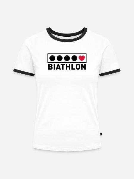 Biathlon Zielscheiben mit Herz - Frauen Kontrast-T-Shirt - Weiß/Schwarz