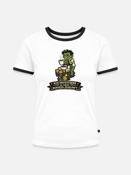Kaffee-Kapital: Zombie mit Einkaufskorb - Frauen Kontrast-T-Shirt - Weiß/Schwarz