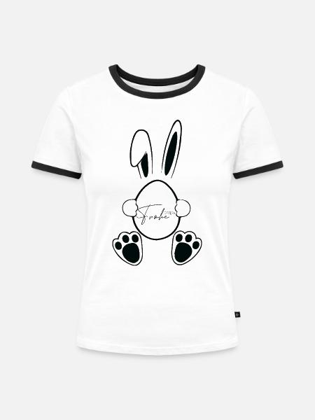 Frohe Ostern 🐰🌸 - Frauen Kontrast-T-Shirt - Weiß/Schwarz