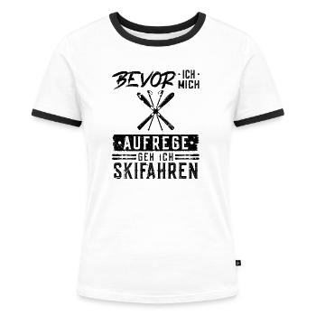 Skifoan Spruch Witzig Skifahren - Frauen Kontrast-T-Shirt - Weiß/Schwarz - Vorne - Selfina (174cm)