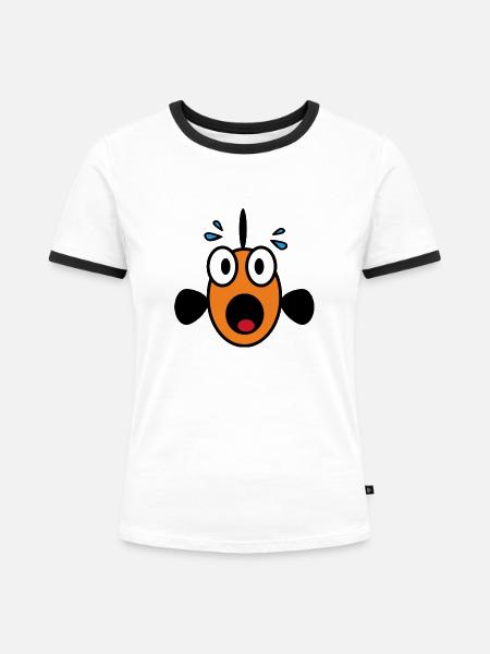Panic Fish - Frauen Kontrast-T-Shirt - Weiß/Schwarz