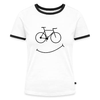 Fahrrad Lächeln Smiley Bike Hobby Geschenk Rad - Frauen Kontrast-T-Shirt - Weiß/Schwarz - Vorne - Selfina (174cm)
