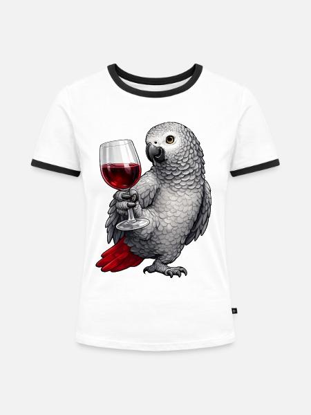 Graupapagei Weinglas - Frauen Kontrast-T-Shirt - Weiß/Schwarz