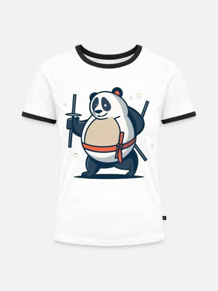 Panda - Frauen Kontrast-T-Shirt - Weiß/Schwarz