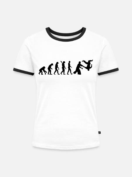 Aikido - Frauen Kontrast-T-Shirt - Weiß/Schwarz