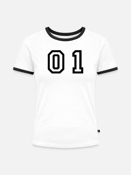 Nummer - 01 - zero one - Frauen Kontrast-T-Shirt - Weiß/Schwarz
