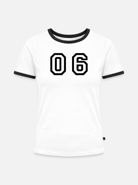 Nummer - 06 - Null Sechs - Frauen Kontrast-T-Shirt - Weiß/Schwarz