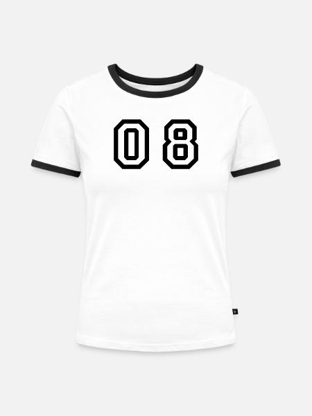 Nummer - 08 - null acht - Frauen Kontrast-T-Shirt - Weiß/Schwarz
