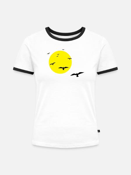 Abendflug - Frauen Kontrast-T-Shirt - Weiß/Schwarz