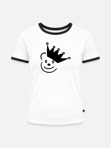 Bär mit Krone - Frauen Kontrast-T-Shirt - Weiß/Schwarz