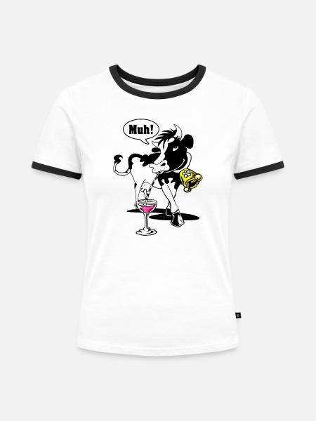 Muh Kuh - Frauen Kontrast-T-Shirt - Weiß/Schwarz