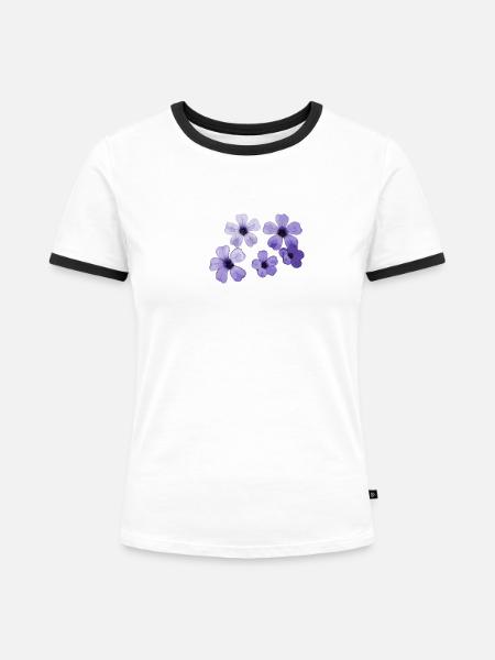 Blumen blau - Frauen Kontrast-T-Shirt - Weiß/Schwarz