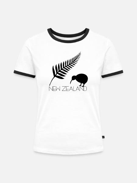 Neuseeland Bootfahren und Kiwi - Frauen Kontrast-T-Shirt - Weiß/Schwarz