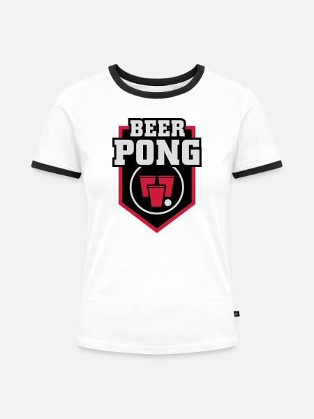 Beer Pong Patch - Frauen Kontrast-T-Shirt - Weiß/Schwarz
