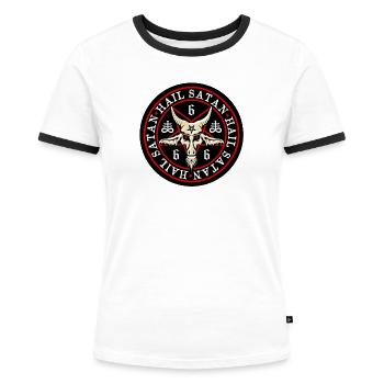 Hail Satan 666 Pentagram Baphomet Antichrist Cult  - Frauen Kontrast-T-Shirt - Weiß/Schwarz - Vorne - Selfina (174cm)