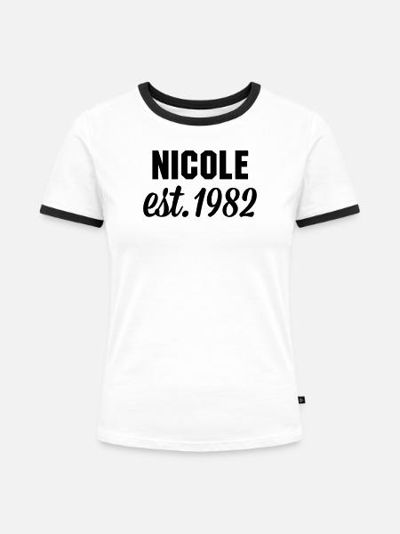 Nicole est 1982 - Frauen Kontrast-T-Shirt - Weiß/Schwarz