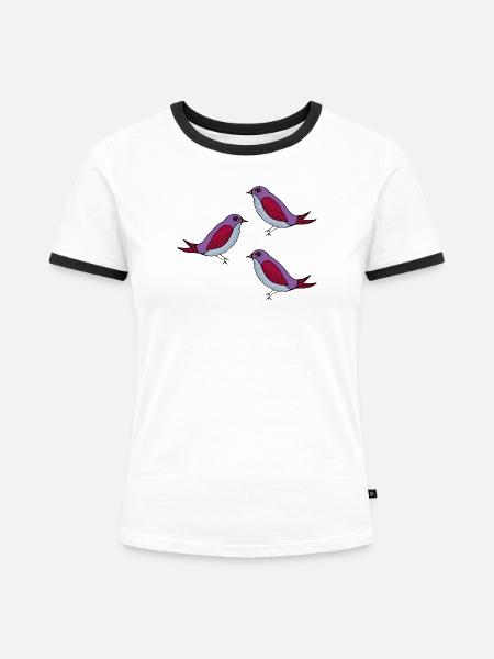 Lila Vogel Muster Trio - Frauen Kontrast-T-Shirt - Weiß/Schwarz