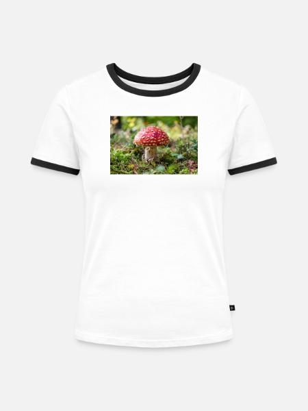 Fliegenpilz - Frauen Kontrast-T-Shirt - Weiß/Schwarz