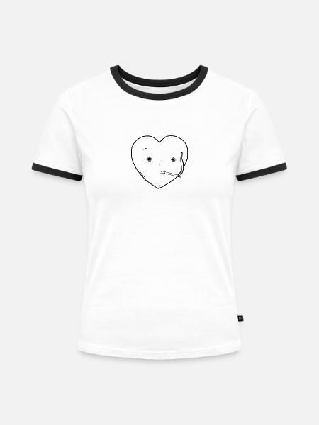 Rauchen Zigarette Herz Liebe - Frauen Kontrast-T-Shirt - Weiß/Schwarz