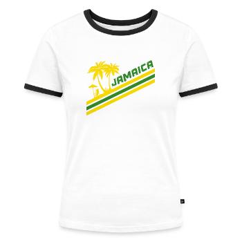 Jamaika Palmen / Geschenk Karibik - Frauen Kontrast-T-Shirt - Weiß/Schwarz - Vorne - Selfina (174cm)