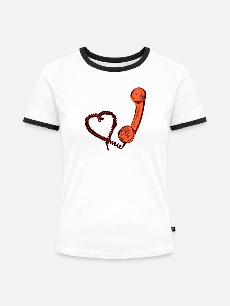 Retro Telefonhörer mit Herz - Frauen Kontrast-T-Shirt - Weiß/Schwarz