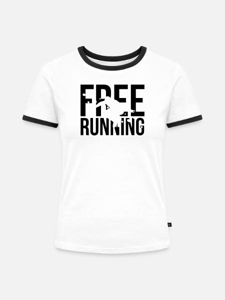 free running - Frauen Kontrast-T-Shirt - Weiß/Schwarz