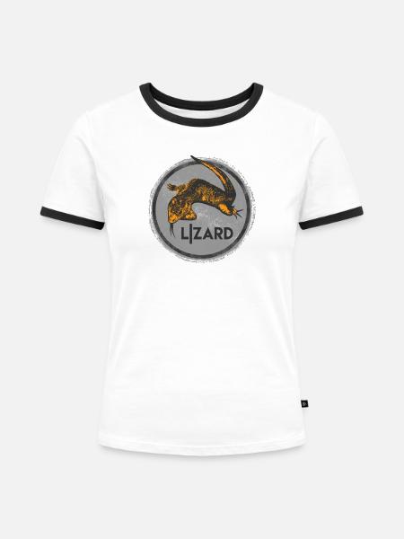 Kreativer Echsen-Illustrationsdruck - Frauen Kontrast-T-Shirt - Weiß/Schwarz