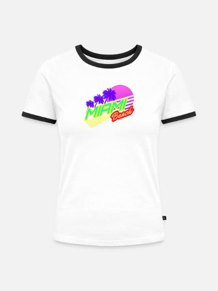 Miami Beach Sunset - Frauen Kontrast-T-Shirt - Weiß/Schwarz
