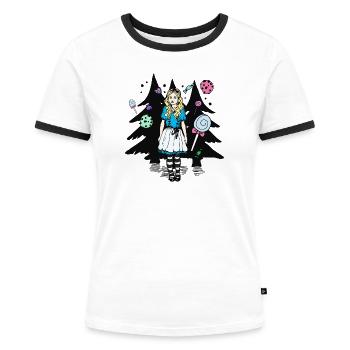 Zuckerstadt Alice im Wald - Frauen Kontrast-T-Shirt - Weiß/Schwarz - Vorne - Selfina (174cm)