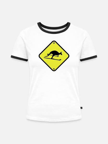 Ski Känguru - Frauen Kontrast-T-Shirt - Weiß/Schwarz