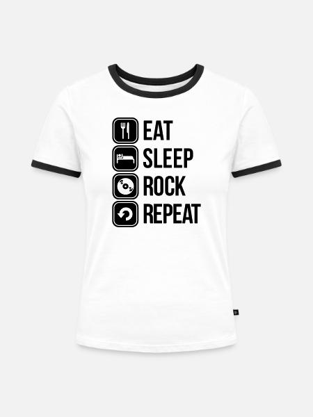 eat sleep rock repeat - Frauen Kontrast-T-Shirt - Weiß/Schwarz