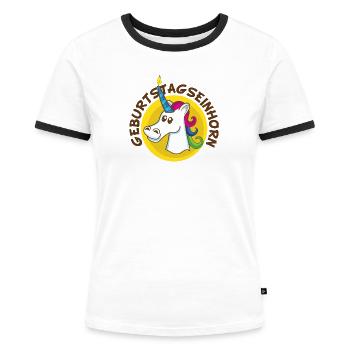 Geburtstag Geburtstagsspruch Einhorn Lustig - Frauen Kontrast-T-Shirt - Weiß/Schwarz - Vorne - Selfina (174cm)